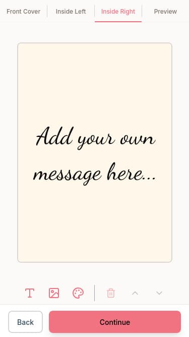 Card editor showing personalised message being added to a sighthound card